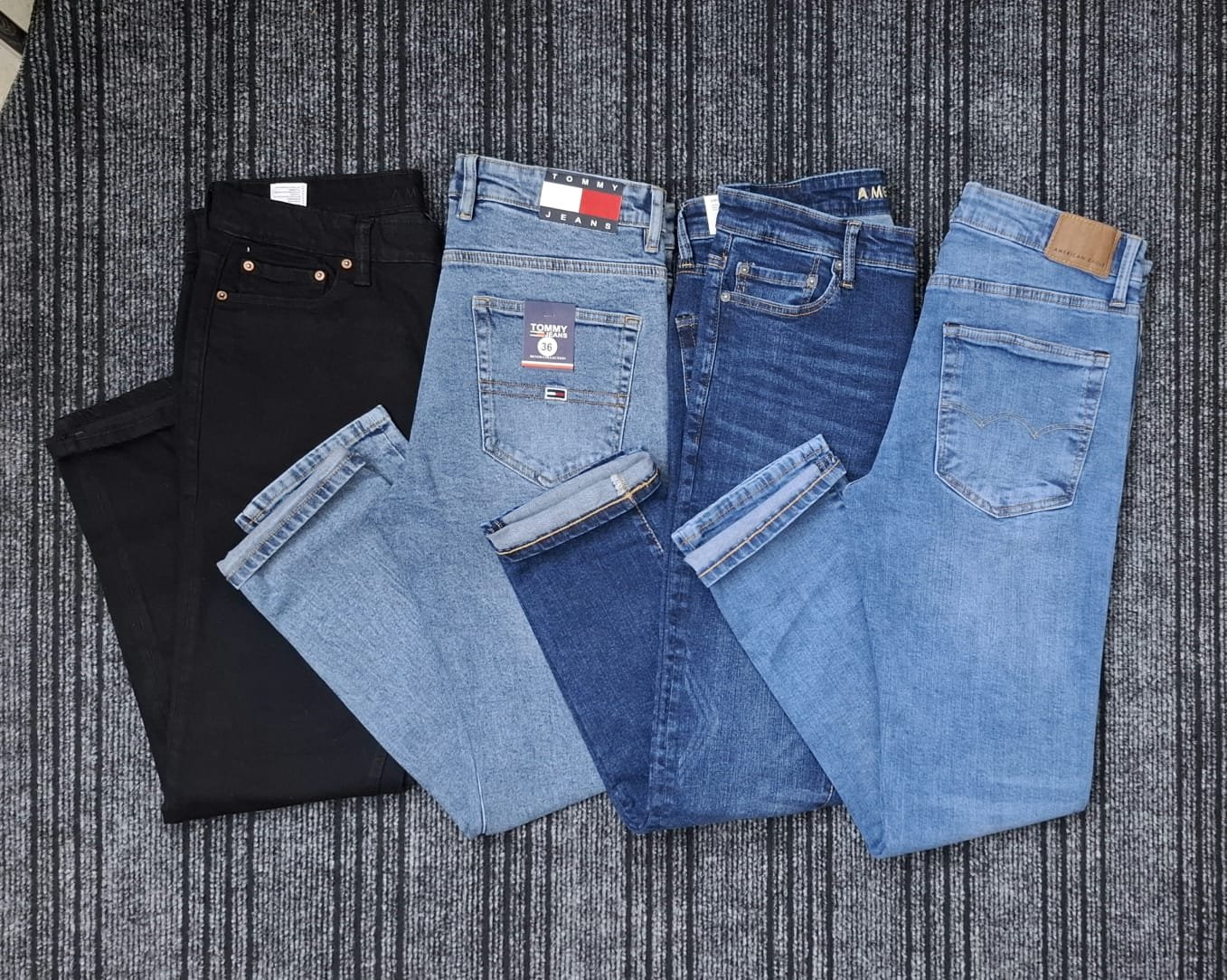 American Eagle Light, Deep, Black Wash, and Tommy Hilfiger Laser Light Wash Denim Jeans
